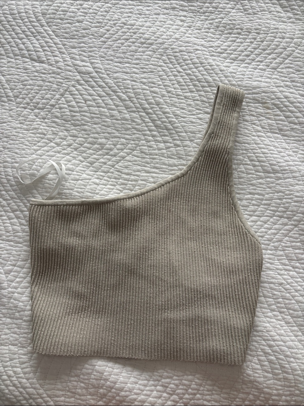 Babaton One-Shouldere Ribbed Crop Top in Light Taupe